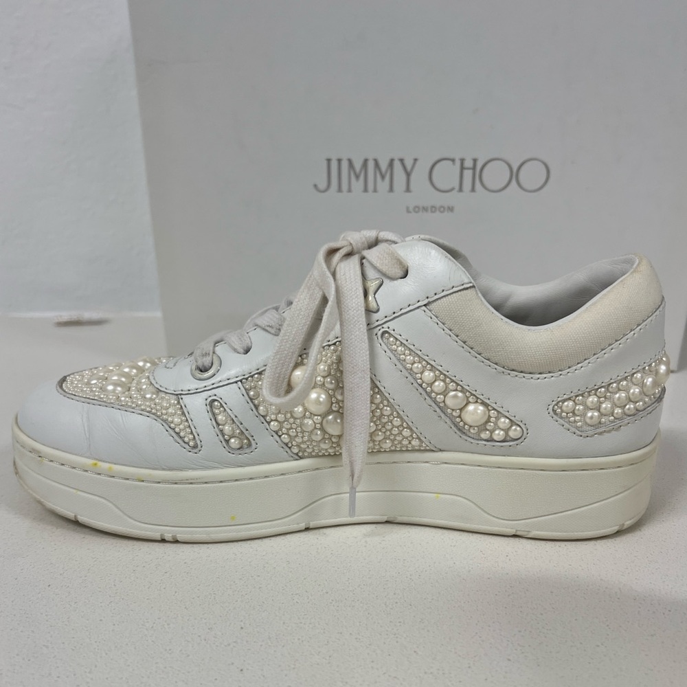 JIMMY CHOO Hawaii Pearl Sneakers White Size 38.5 - Picture 5 of 8